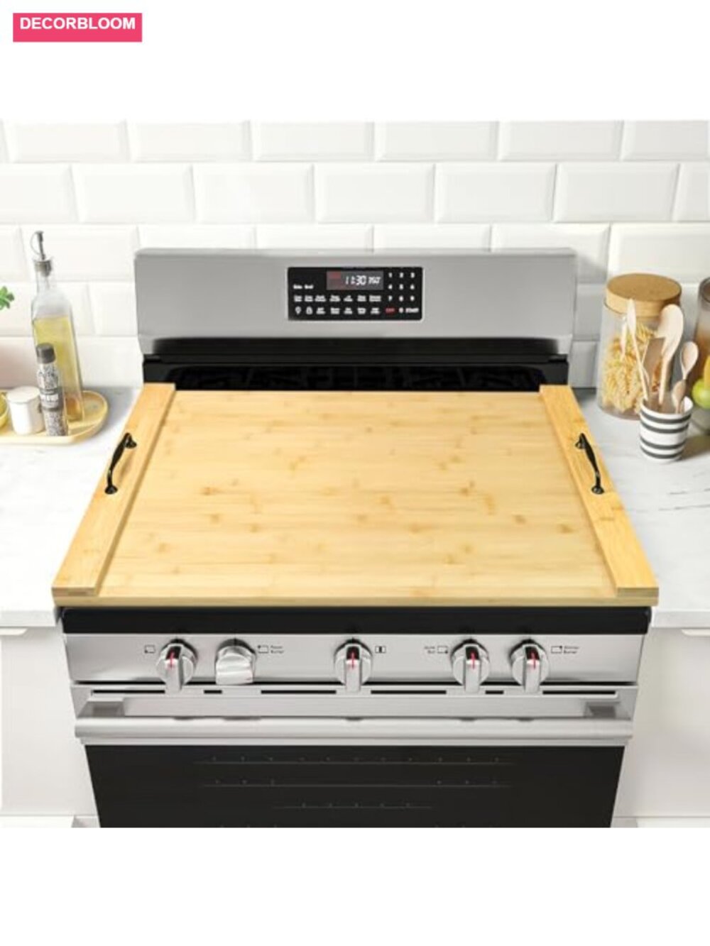 Bamboo Noodle Board Stove Cover with Handles for Electric Gas Stove Top